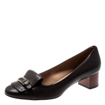 Pre Owned Salvatore Ferragamo Brown Leather Ninu Loafer Pumps Size 40.5