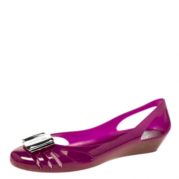 Pre Owned Salvatore Ferragamo Purple Jelly Bermuda Flats Size 40.5