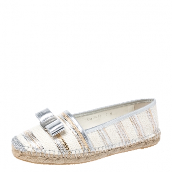 مملوكة مسبقًا Salvatore Ferragamo Multicolor Canvas And Leather Trim Elodie Espadrille Flats Size 37.5