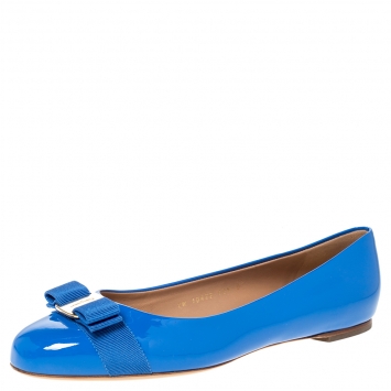 Pre Owned Salvatore Ferragamo Blue Patent Leather Varina Ballet Flats Size 41