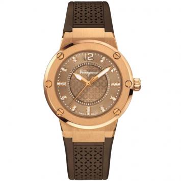 Pre Owned Salvatore Ferragamo Brown Gold Plated Stainless Steel FIG060015 Women's Wristwatch 33MM