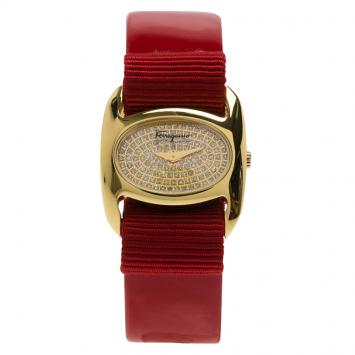 Pre Owned Salvatore Ferragamo Diamond Gold-Plated Stainless Steel Varina Women's Wristwatch 26MM