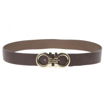 Pre Owned Salvatore Ferragamo Black Leather Gancini Buckle Belt 105 CM