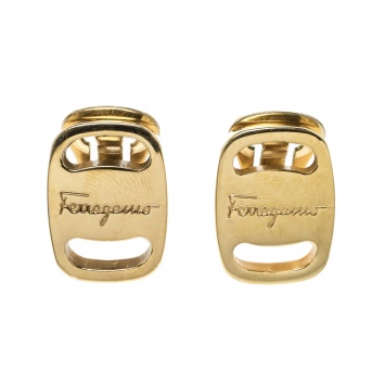 Pre Owned Salvatore Ferragamo Vara Gold Tone Clip-On Stud Earrings