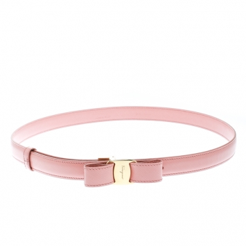 Pre Owned Salvatore Ferragamo Blush Pink Leather Vara Bow Skinny Belt Size 85 CM