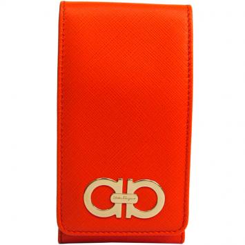 Pre Owned Salvatore Ferragamo Orange Leather Phone Pouch