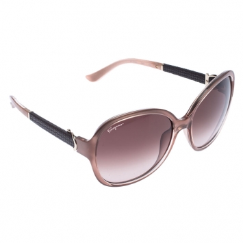 Pre Owned Salvatore Ferragamo Pink/Brown Gradient SF764SL Oversized Round Sunglasses
