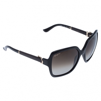 Pre Owned Salvatore Ferragamo Black/Brown Gradient SF765SL Gancini Oversized Sunglasses