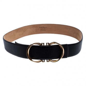 Pre Owned Salvatore Ferragamo Black Leather Gancio Belt 85CM