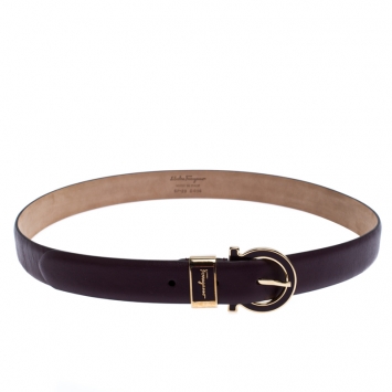Pre Owned Salvatore Ferragamo Dark Burgundy Leather Gancio Buckle Belt 90CM
