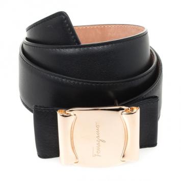 Pre Owned Salvatore Ferragamo Black Leather Belt