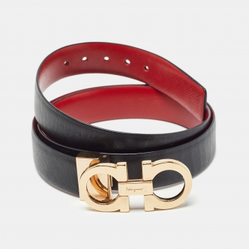 Pre Owned Salvatore Ferragamo Black Leather Gancini Cut to Size Belt