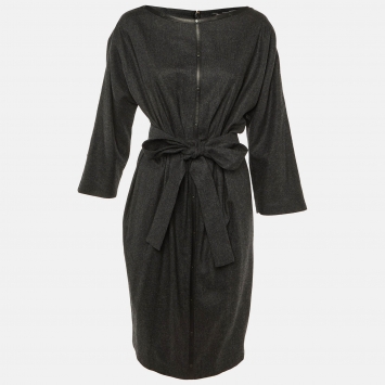 Pre Owned Gianfranco Ferré Charcoal Grey Wool Midi Dress M
