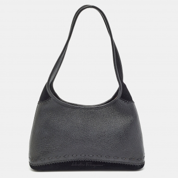 Pre Owned Salvatore Ferragamo Black Leather and Suede Hobo