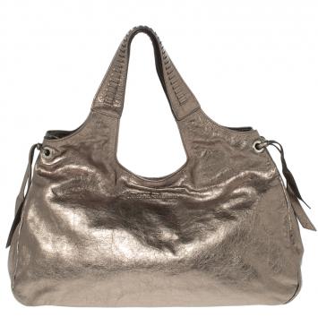 Pre Owned Salvatore Ferragamo Metallic Grey Leather Tote