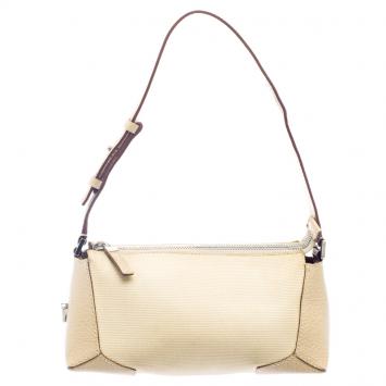 Pre Owned Salvatore Ferragamo Beige Canvas and Leather Cosmetic Pouch