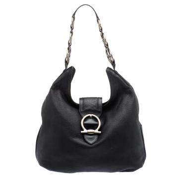 Pre Owned Salvatore Ferragamo Black Leather Hobo