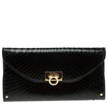 Pre Owned Salvatore Ferragamo Black Python Wallet