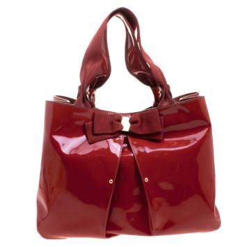 Pre Owned Salvatore Ferragamo Red Patent Leather Miss Vara Tote