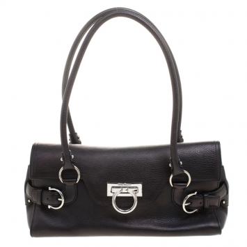Pre Owned Salvatore Ferragamo Black Leather Satchel