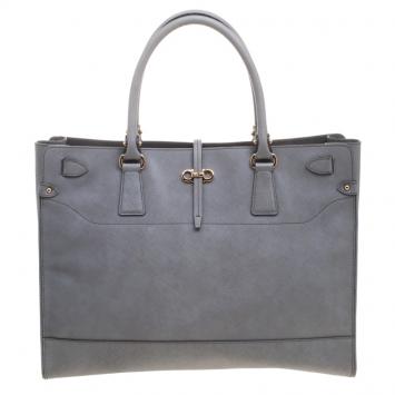 Pre Owned Salvatore Ferragamo Grey Leather Large Briana Tote