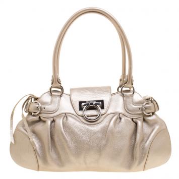 Pre Owned Salvatore Ferragamo Gold Leather Marisa Shoulder Bag