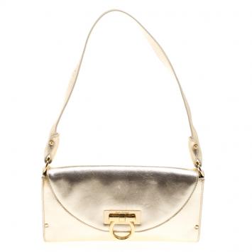 Pre Owned Salvatore Ferragamo Gold Leather Monica Shoulder Bag