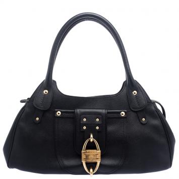 Pre Owned Salvatore Ferragamo Black Leather Wicker Padlock Satchel