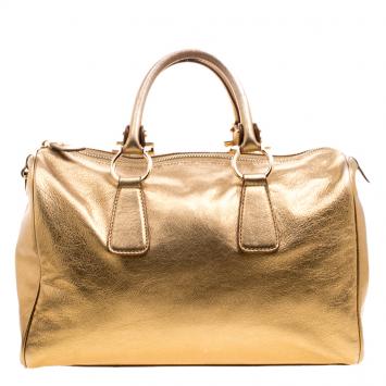 Pre Owned Salvatore Ferragamo Gold Leather Isabel Boston bag