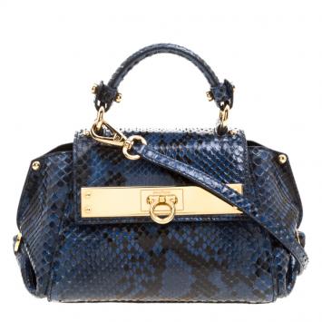 Pre Owned Salvatore Ferragamo Blue Python Mini Sofia Crossbody Bag