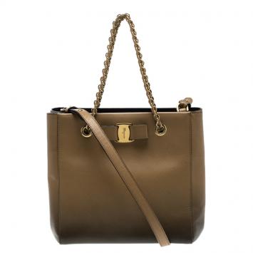 Pre Owned Salvatore Ferragamo Brown  Saffiano Leather Vany Tote