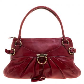 Pre Owned Salvatore Ferragamo Red Leather Marisa Satchel