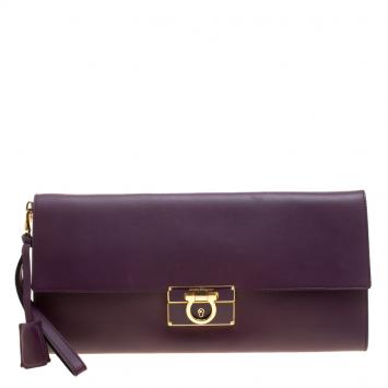 Pre Owned Salvatore Ferragamo Purple Leather Afef Gancio Clutch