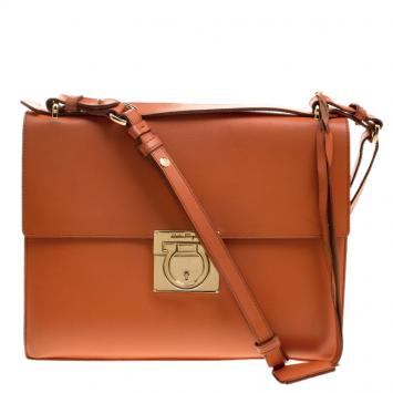 Pre Owned Salvatore Ferragamo Orange Leather Marisol Shoulder Bag