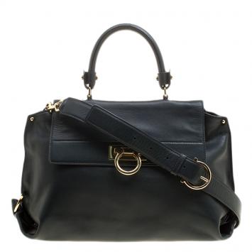 Pre Owned Salvatore Ferragamo Dark Green Leather Medium Sofia Satchel