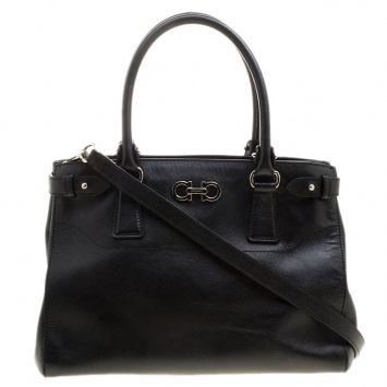 Pre Owned Salvatore Ferragamo Black Leather Batik Tote