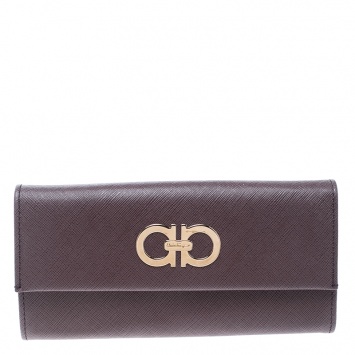 Pre Owned Salvatore Ferragamo Dark Brown Leather Continental Wallet