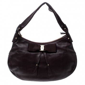 Pre Owned Salvatore Ferragamo Burgundy Leather Miss Vara Hobo