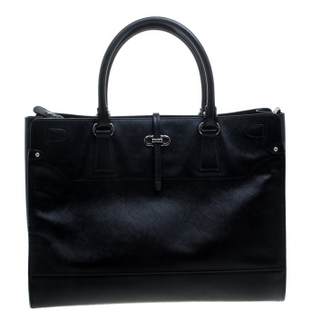Pre Owned Salvatore Ferragamo Black Leather Large Briana Tote