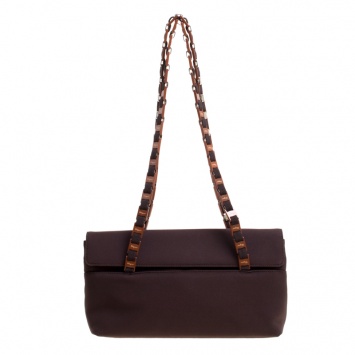 Pre Owned Salvatore Ferragamo Dark Brown Canvas Shoulder Bag