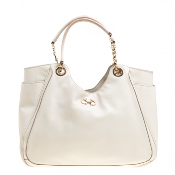 Pre Owned Salvatore Ferragamo Cream Leather Betulla Tote