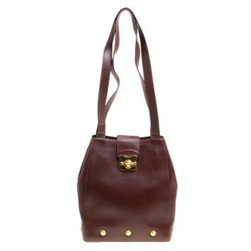 مملوكة مسبقًا Salvatore Ferragamo Brown Leather Vintage Golden Motifs Shoulder Bag