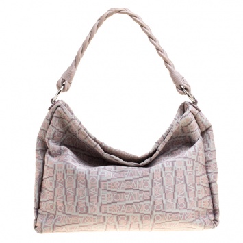 Pre Owned Salvatore Ferragamo Biege Logo Printed Canvas Braided Handle Hobo