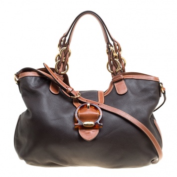 Pre Owned Salvatore Ferragamo Black/Brown Leather Top Handle Bag