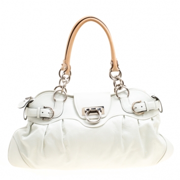 Pre Owned Salvatore Ferragamo White Leather Marisa Satchel