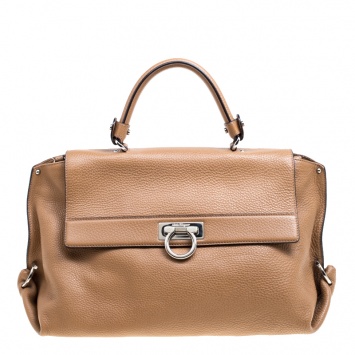 Pre Owned Salvatore Ferragamo Light Brown Leather Sofia Satchel