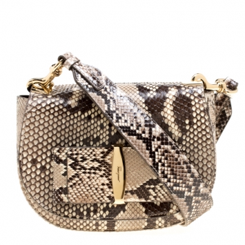 Pre Owned Salvatore Ferragamo Beige/Brown Python Linda Shoulder Bag