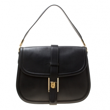 Pre Owned Salvatore Ferragamo Black Leather Elly Shoulder Bag