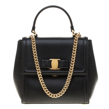 Pre Owned Salvatore Ferragamo Black Leather Carrie Top Handle Bag