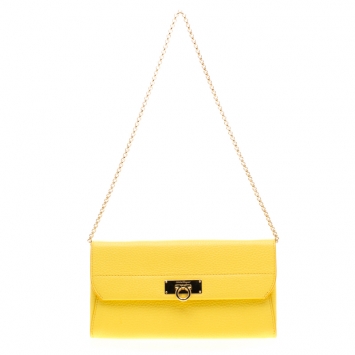 Pre Owned Salvatore Ferragamo Yellow Leather Wallet on Chain